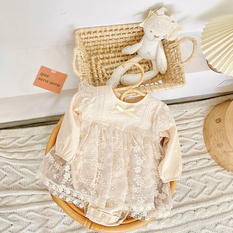 2 Pc Baby Girl Sheer Floral Lace Bodysuit Dress