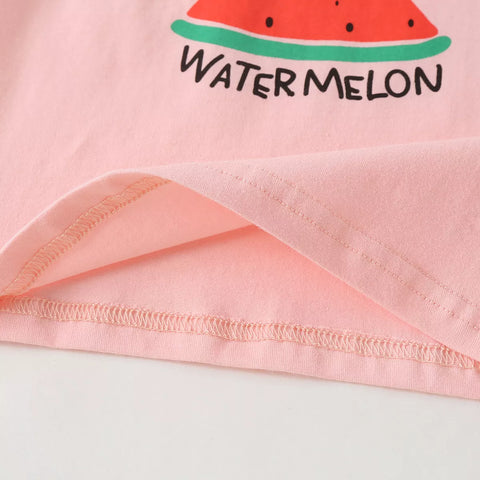 2 Pc Baby Girl Fruit Print Tee & Stripe Shorts Set