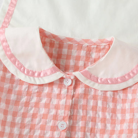 2 Pc Baby Girl Gingham Plaid Sailor Collar Set