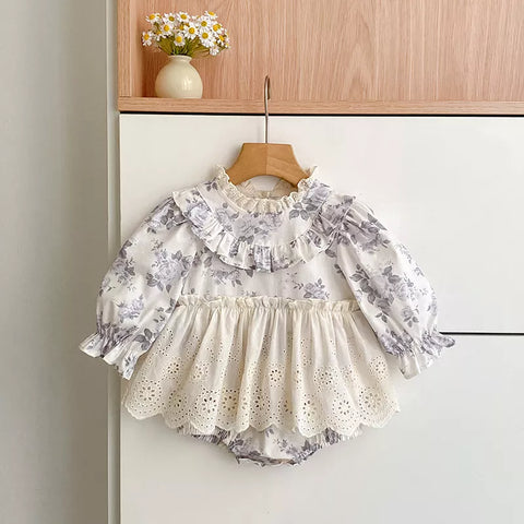 Girls Vintage Style Lavender Floral Bodysuit Dress
