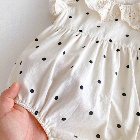 Baby Girl Polka Dot Crochet Collar Bodysuit