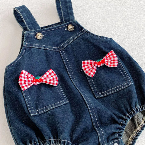 2 Pc Baby Girl Gingham Shirt & Denim Overall Set