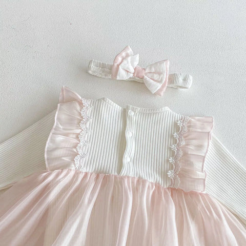 2 Pc Baby Girl Sheen Overlay Dress w/ Headband