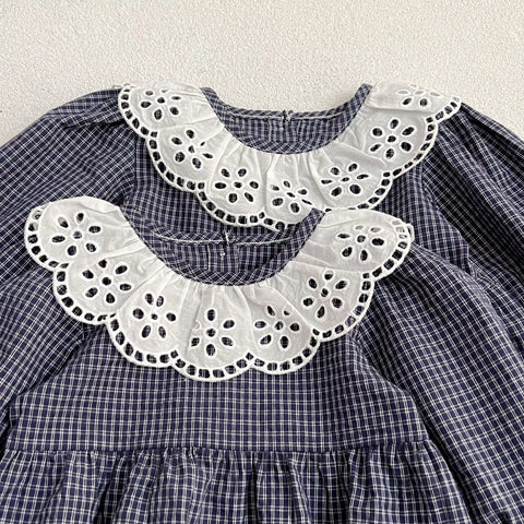 Girls Hollow Collar Plaid Bodysuit or Dress