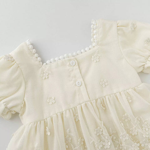 Baby Girl Square Neck Bow Puff Sleeve Dress