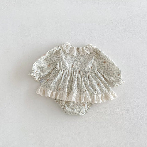 Baby Girl Vintage Floral Motif Ruffle Collar Dress