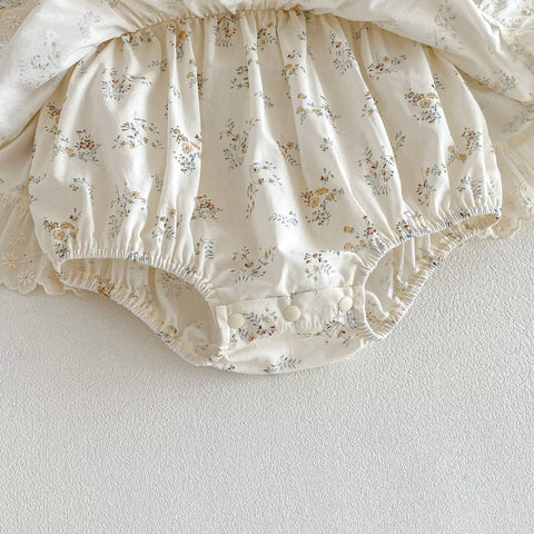 Baby Girl Vintage Floral Motif Ruffle Collar Dress