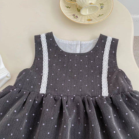 2 Pc Girls Polka Dot Lace Layered Dress