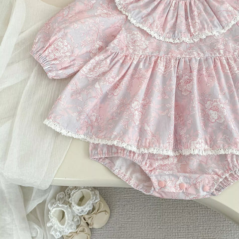 Baby Girl Pink Vintage Floral Ruffle Collar Dress