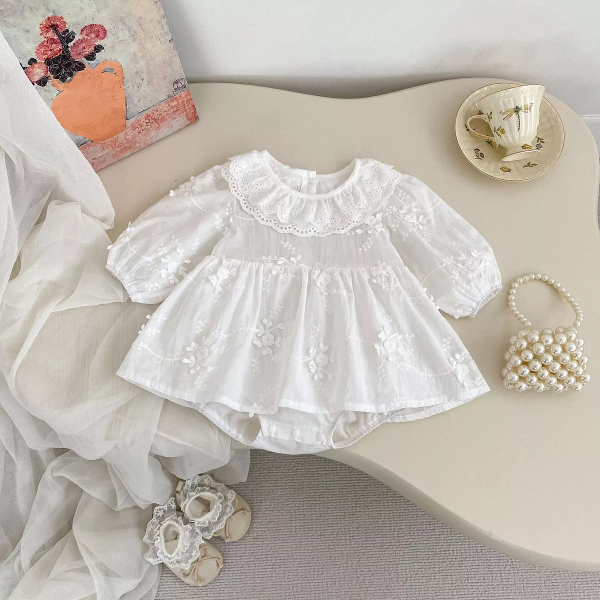 Baby Girl Sheer Floral Ruffle Collar Dress
