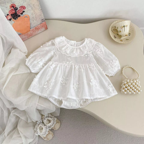 Baby Girl Sheer Floral Ruffle Collar Dress