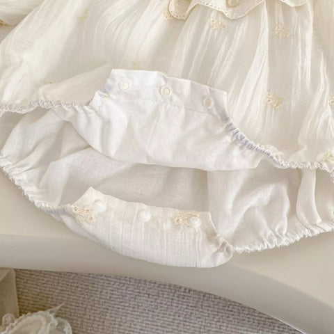 2 Pc Baby Girl Ethereal Ruffle Bib Bodysuit w/ Bonnet