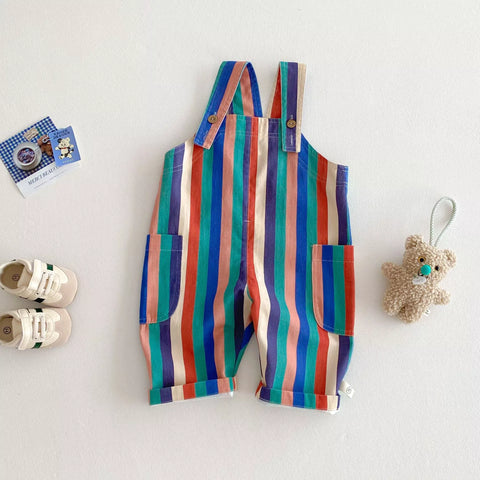 Unisex Rainbow Raindrop Stripes Overalls