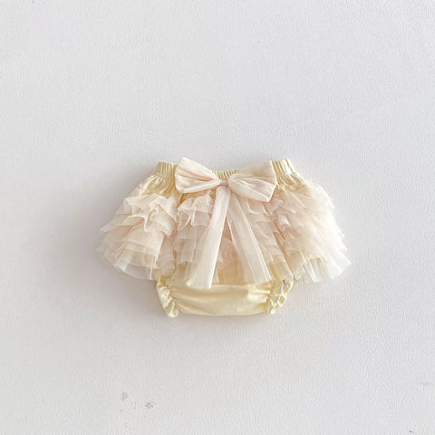 Baby Girl Bow Mesh Ruffle Skirt