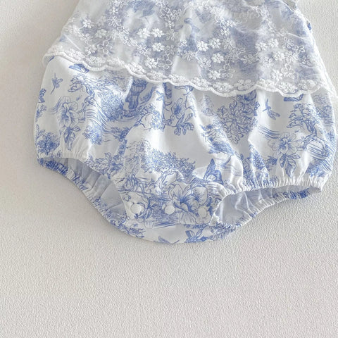 Baby Girl Garden Motif Sheer Lace Layered Bodysuit