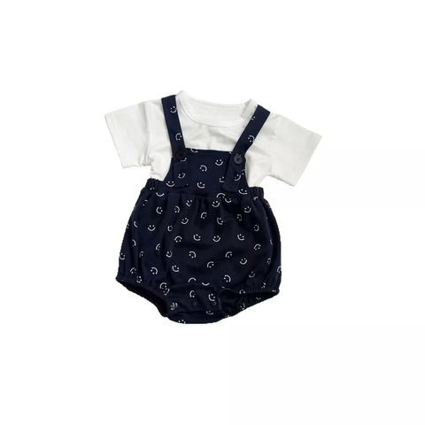 2 pc Baby Boy Happy Face Overalls & Tee Set
