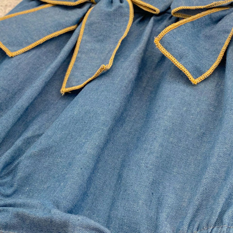 Girls Bows Chambray Denim Dress/Bodysuit