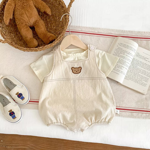 2 pc Baby Boy Bear Denim Overall Bodysuit w/ Tee