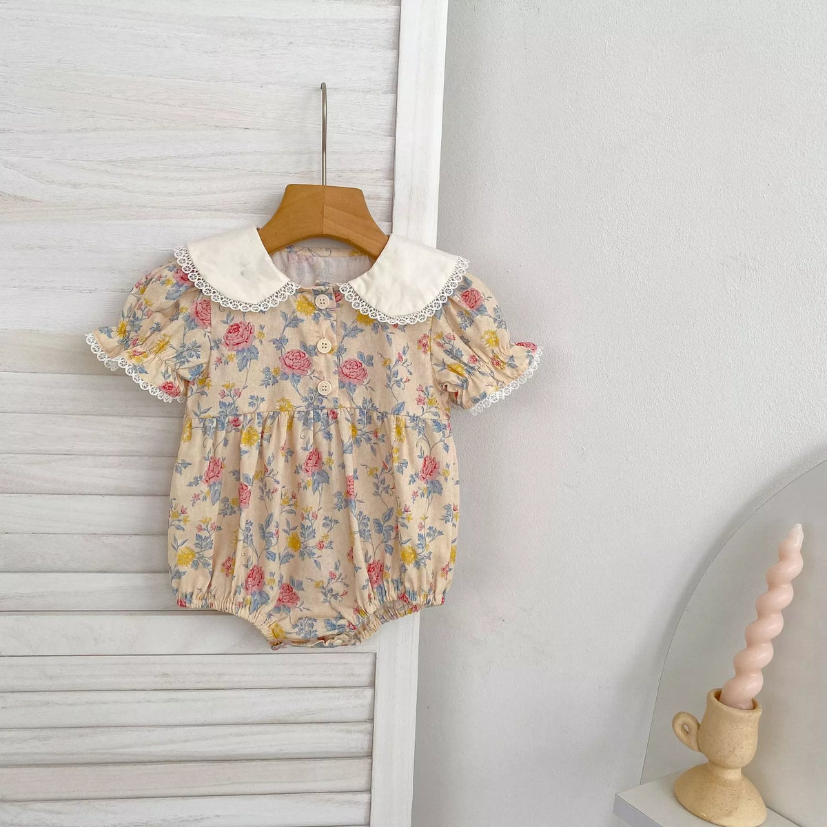 Girls Vintage Flower Print Collar Bodysuit or Dress