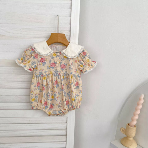 Girls Vintage Flower Print Collar Bodysuit or Dress