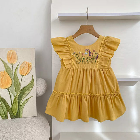 Girls Summer Wild Flower Embroidered Bodysuit or Dress