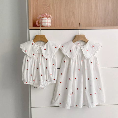 Girls Big Collar Hearts Emb Bodysuit or Dress
