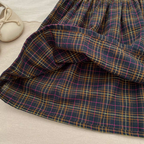 Girls Smocked Fall Plaid Ruffle Peter Pan Collar Bodysuit or Dress