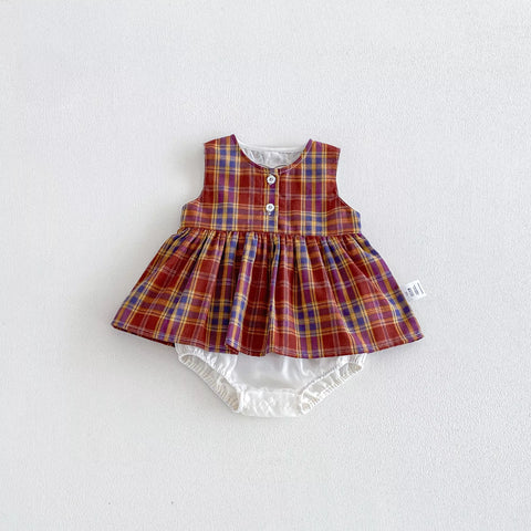 Baby Girl Heart Cutout Plaid Bodysuit Dress