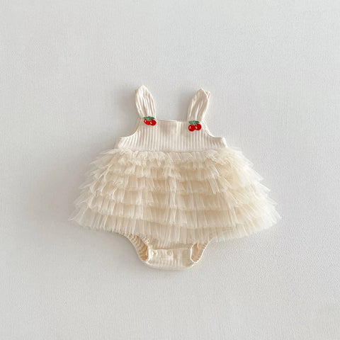 Baby Girl Cherry Tulle Ruffle Bodysuit Dress