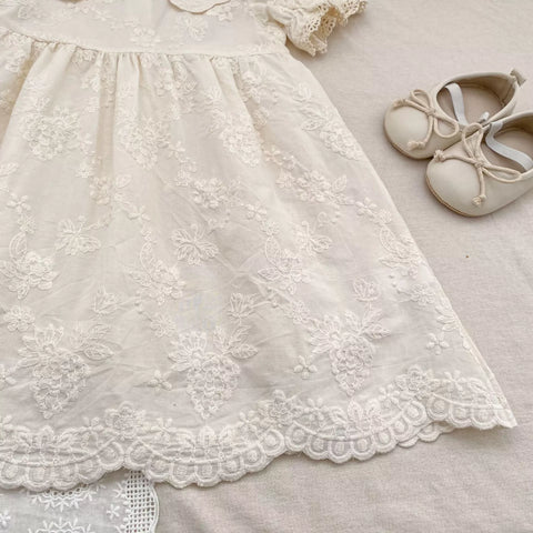 Girls Flower Pattern Emb Scallop Collar Dress or Bodysuit