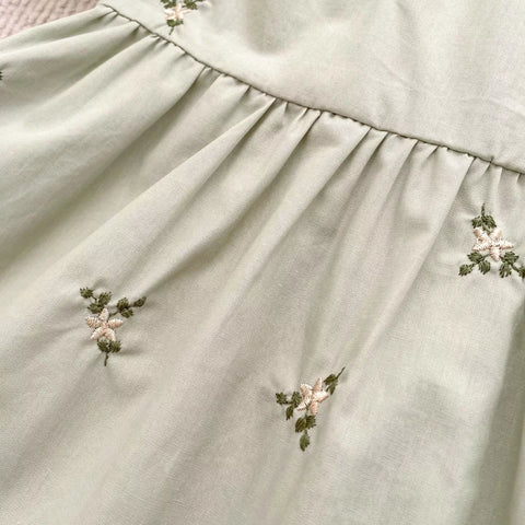 Girls Cotton Ditsy Flower Embroidered Puff Sleeve  Bodysuit or Dress
