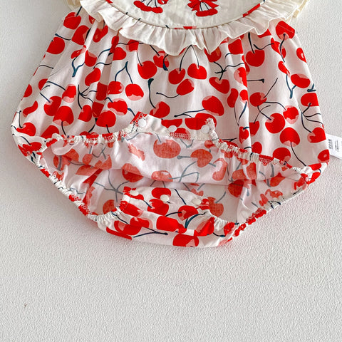Baby Girl Round Collar Cherry Bodysuit