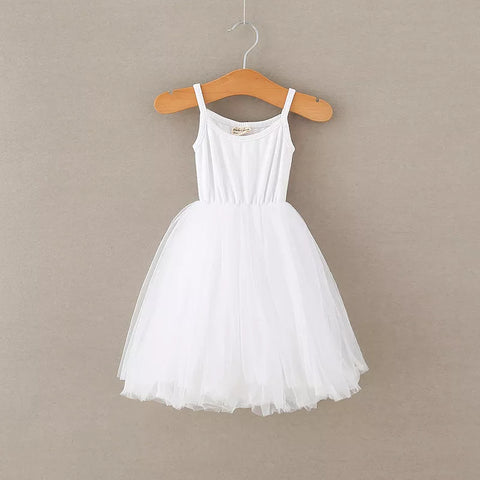 Girls Basic Ribbed Cami Mesh Tulle Dress