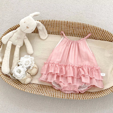 Baby Girl Low Waist Ruffle Bodysuit Halter Dress