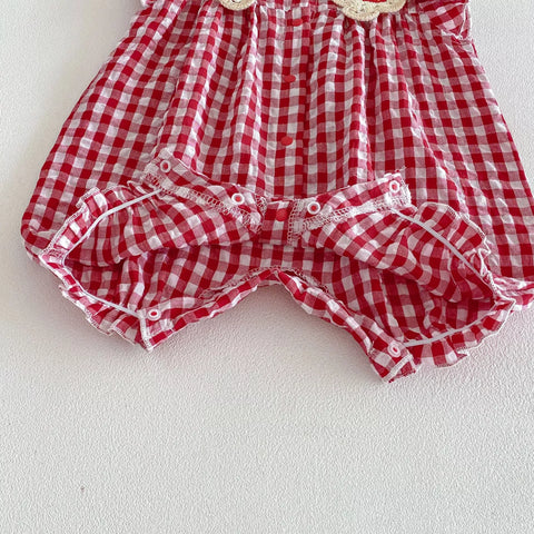 Baby Girl Crochet Strawberry Gingham Romper