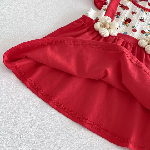 2 Pc Baby Girl 3D Flower Suspender Dress w/ Hat
