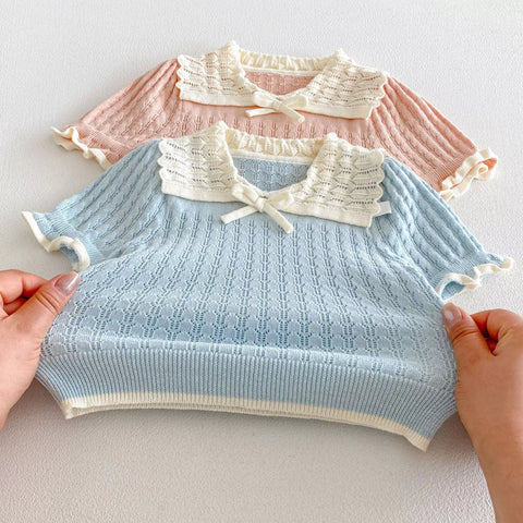 Baby Girl Pointelle Knit Collar Shirt