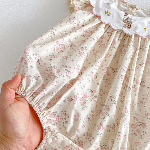 Baby Girl Cute Embroidery Scallop Collar Bodysuit