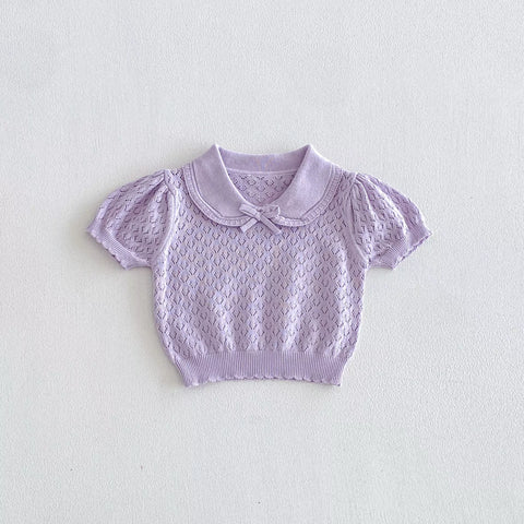 Baby Girl Pointelle Peter Pan Collar Shirt