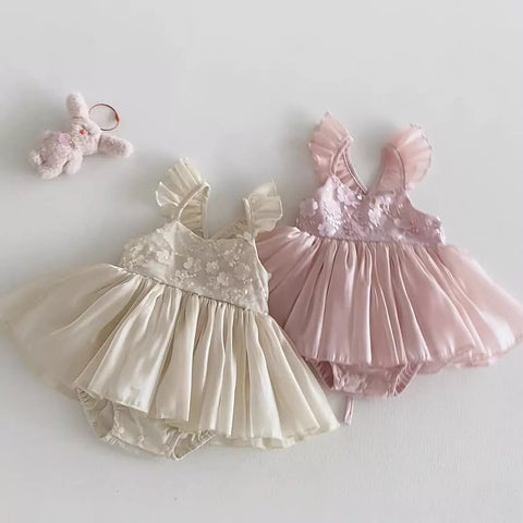 Baby Girl Flutter Sleeve Sateen Party Dress