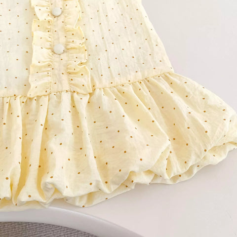 Girls Polka Dot Ruffle Collar Drop Waist Dress