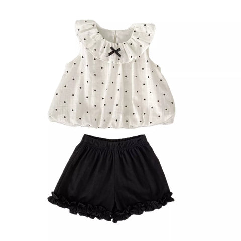 2 Pc Girls Polka Dot Bubble Shirt & Shorts Set