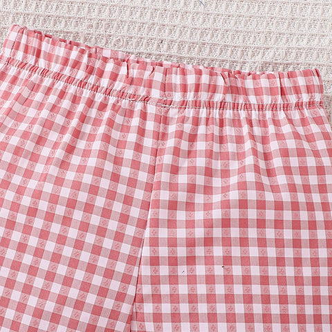 2 Pc Baby Girl Halter Gingham Flower Patch Shorts Set