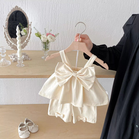 2 Pc Baby Girl Bow Shirt & Shorts Set