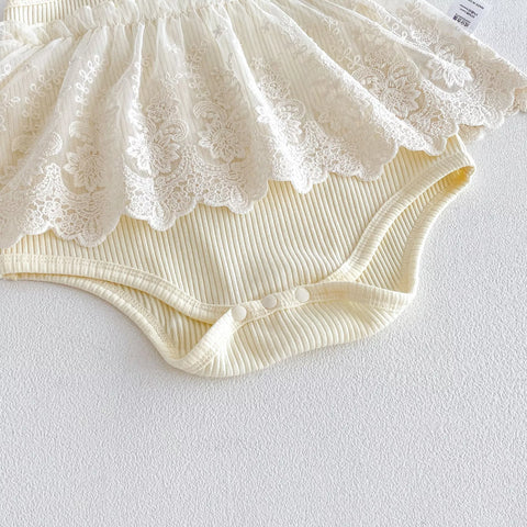 Baby Girl Ribbed Lace Overlay Skirt Dress