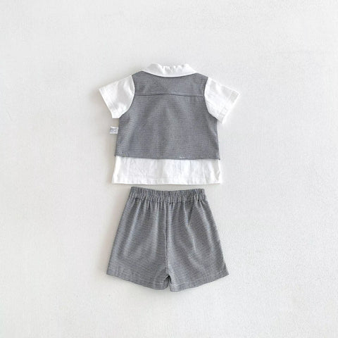 2 Pc Boys Houndstooth Bow Tie Vest Shirt & Shorts Set