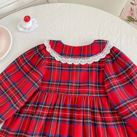 Girls Tartan Print Lace Collar Bodysuit or Dress