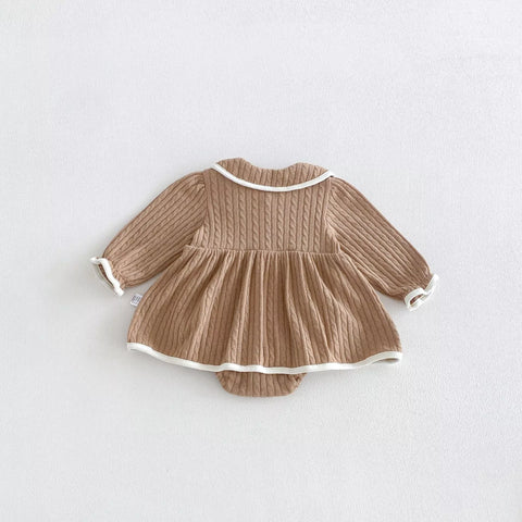 2 Pc Baby Girl Piping Trim Cable Knit Sweater Dress