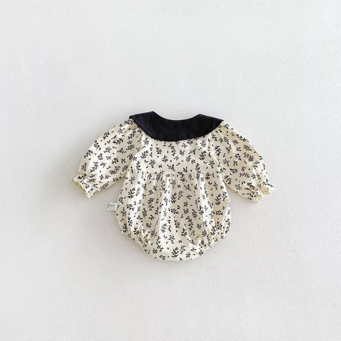 Baby Girl Paisley Print Contrast Collar Long Sleeve Bodysuit
