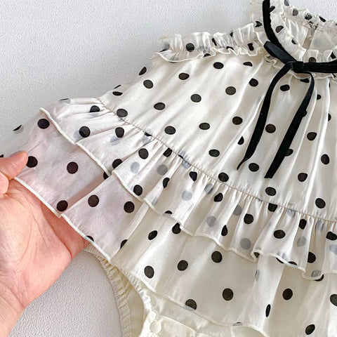 Baby Girl Chic Halter Polka Dot Bow Tie Bodysuit Dress